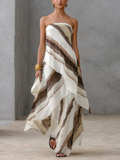 Evana White Chiffon Strapless Maxi Dress