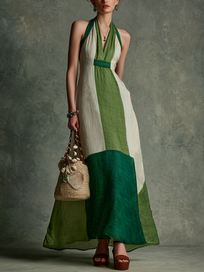 Posy White Linen Halter Maxi Dress