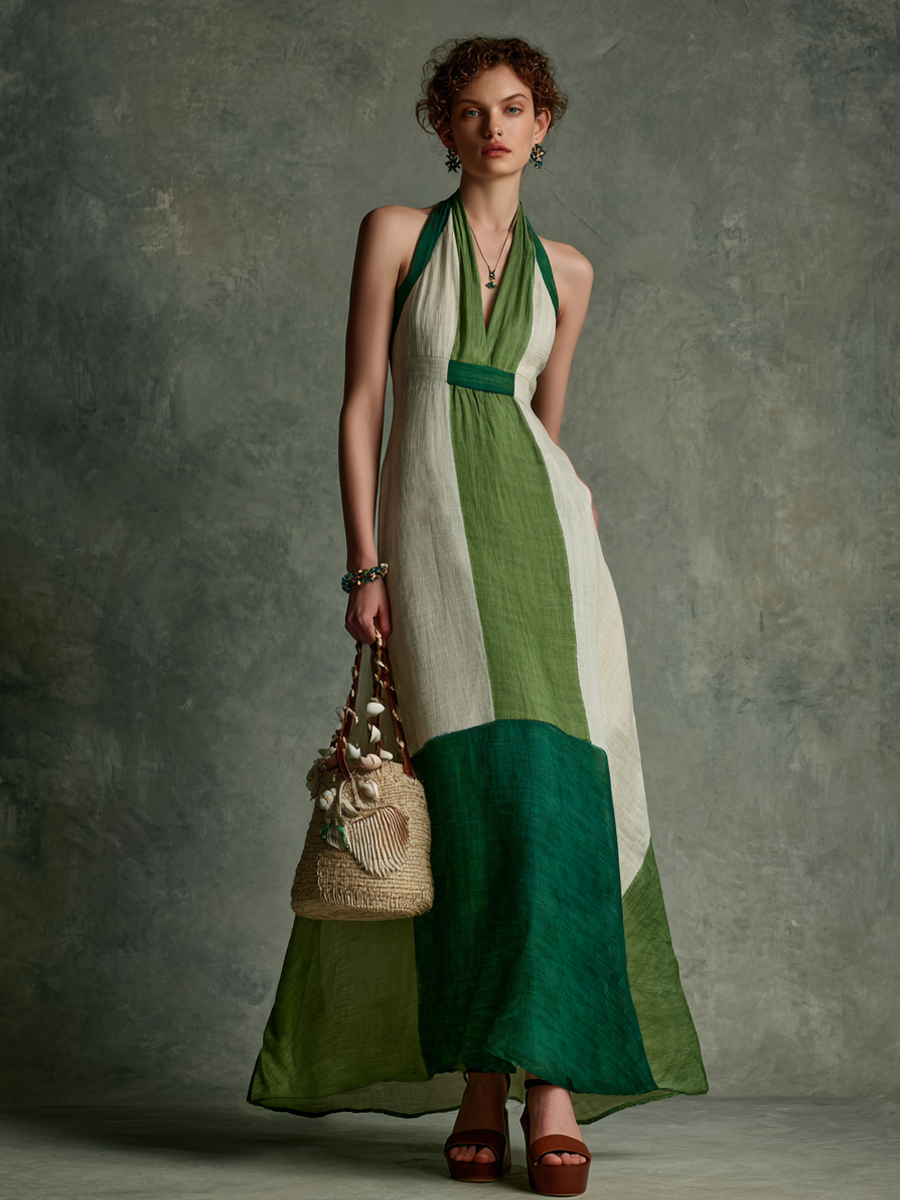 Posy White Linen Halter Maxi Dress