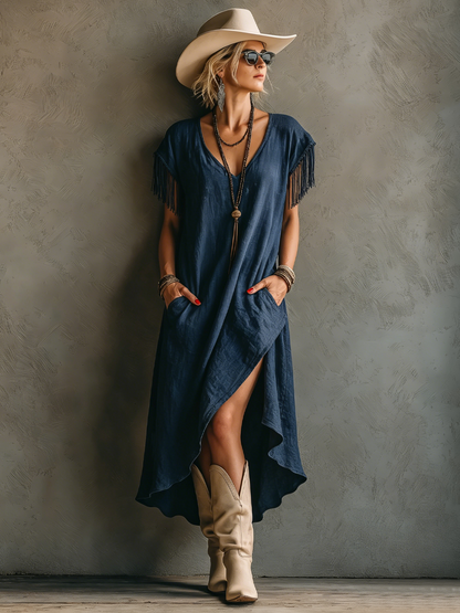 Saskia Blue High Slit Midi Dress