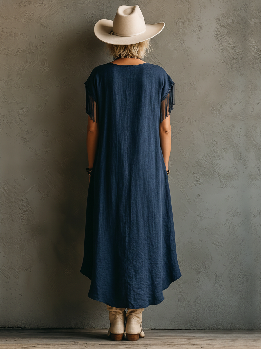 Saskia Blue High Slit Midi Dress