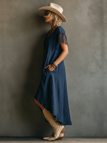 Saskia Blue High Slit Midi Dress