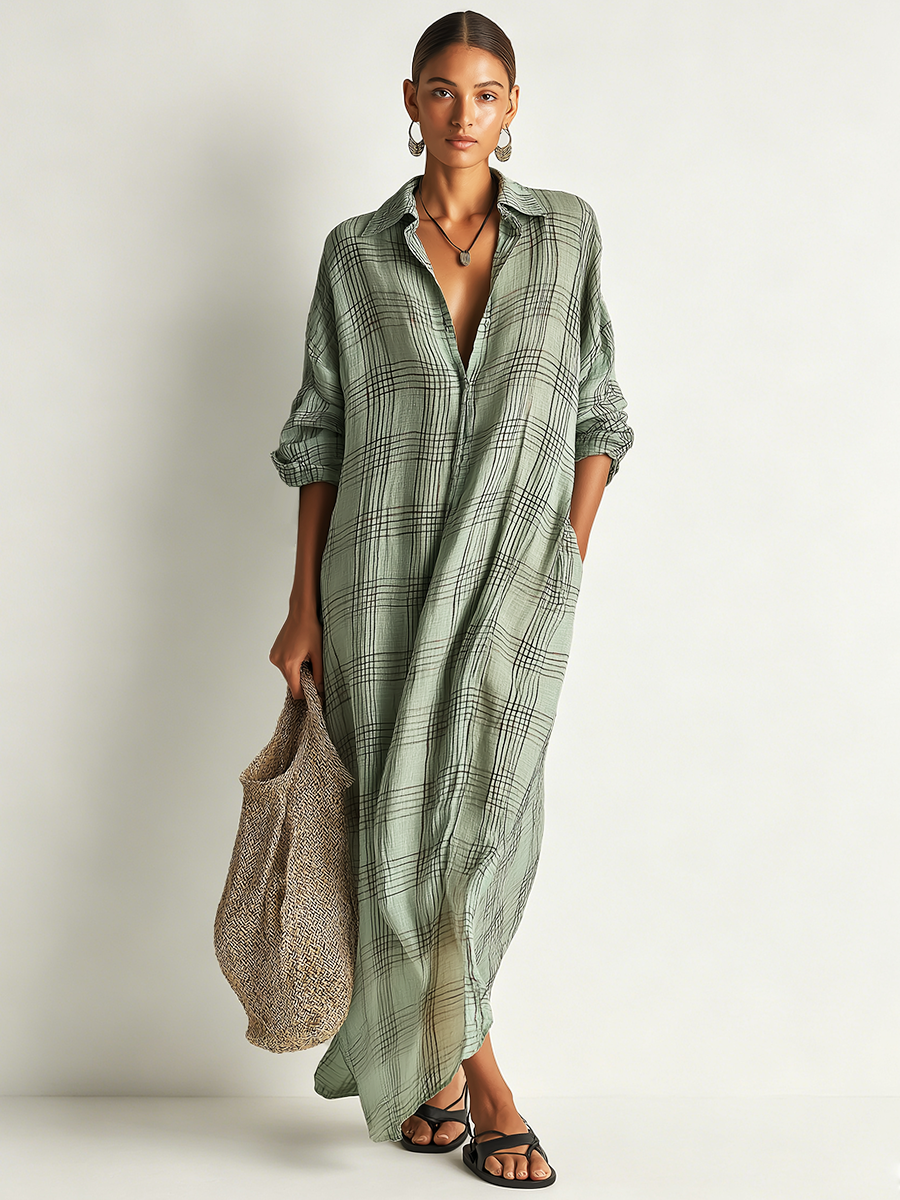 Vera Linen Long Sleeve Midi Dress