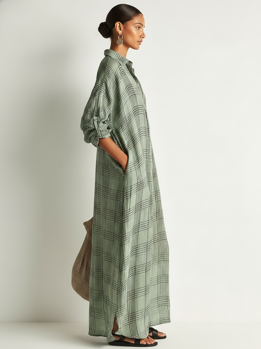 Vera Linen Long Sleeve Midi Dress
