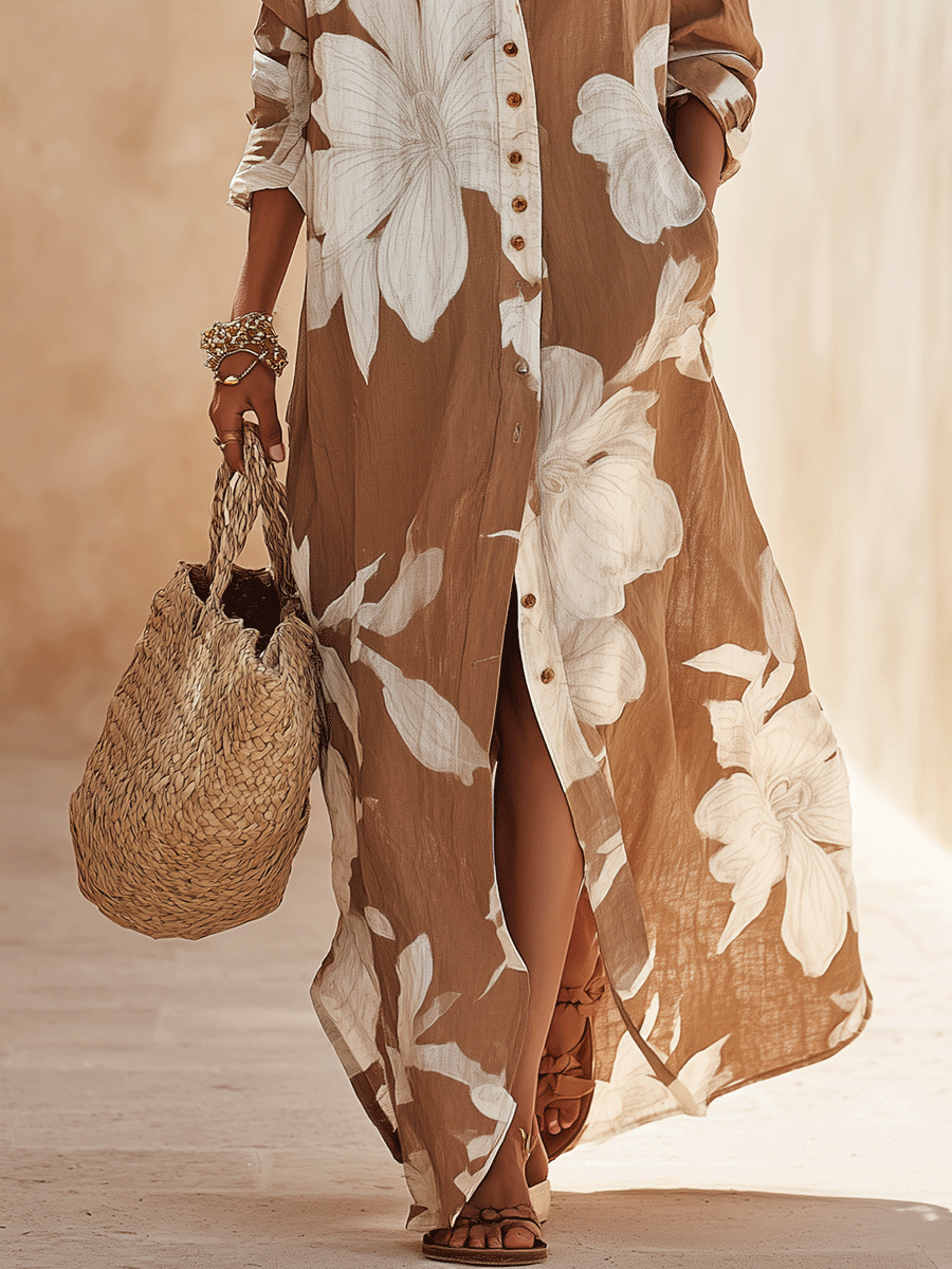 Amara Brown Floral Maxi Dress