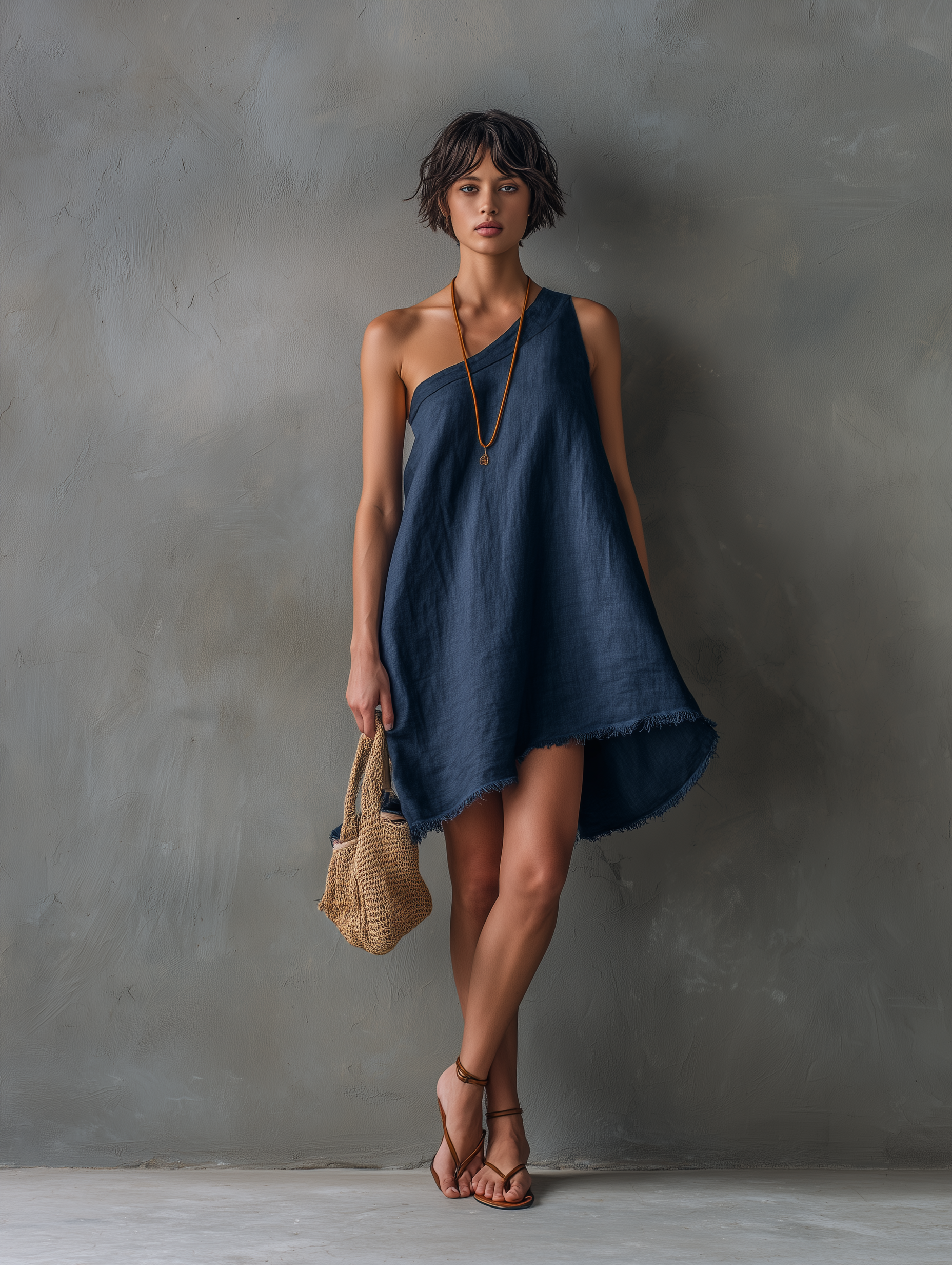 Helena Linen One Shoulder Mini Dress