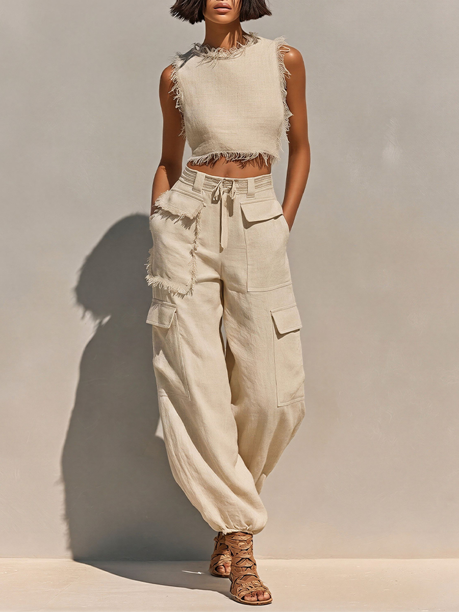 Una Beige Linen Co-ord Set