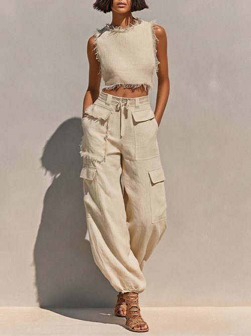 Una Beige Linen Co-ord Set