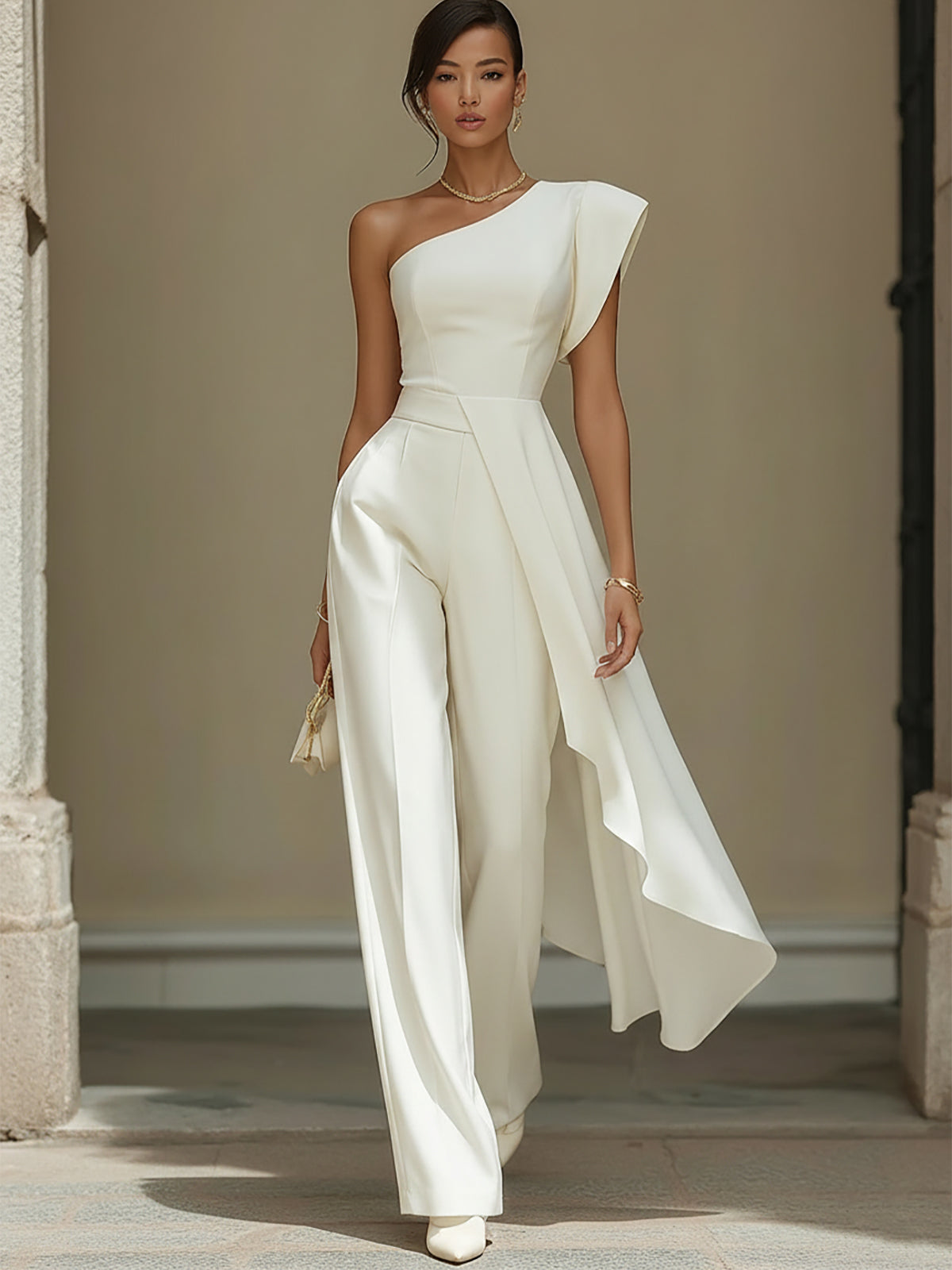 Wren Cream One Shoulder Co-ord Set