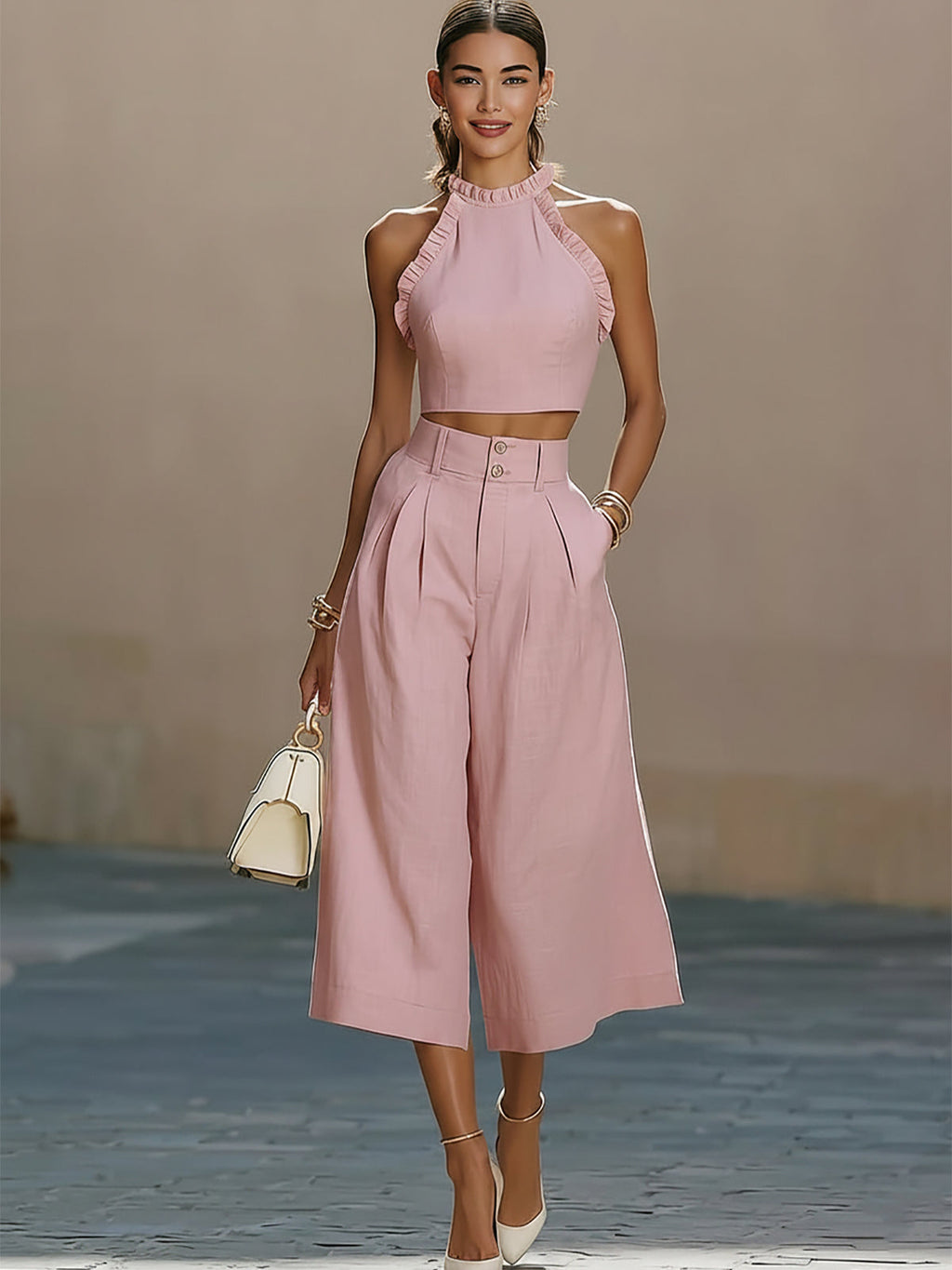 Della Pink Linen Halter Co-ord Set