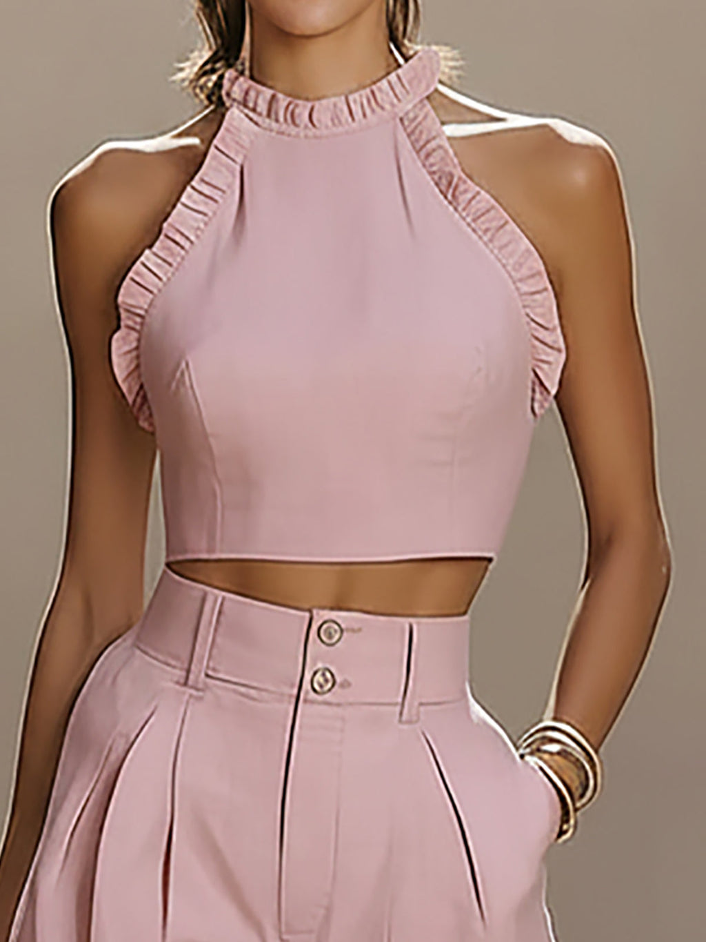 Della Pink Linen Halter Co-ord Set