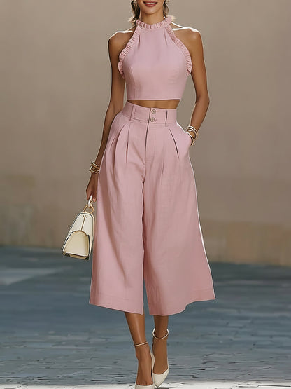 Della Pink Linen Halter Co-ord Set
