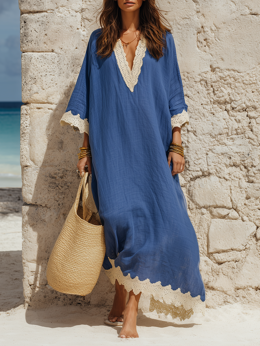 Vesper Linen Lace Maxi Dress