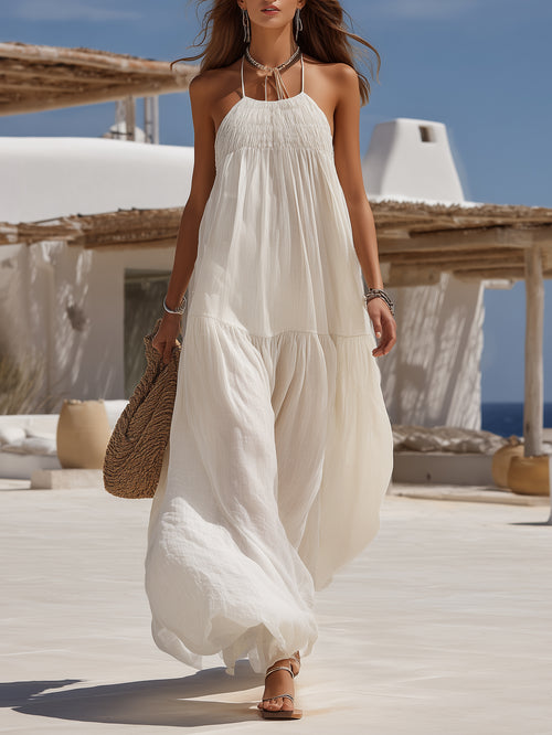Anneliese White Linen Halter Maxi Dress