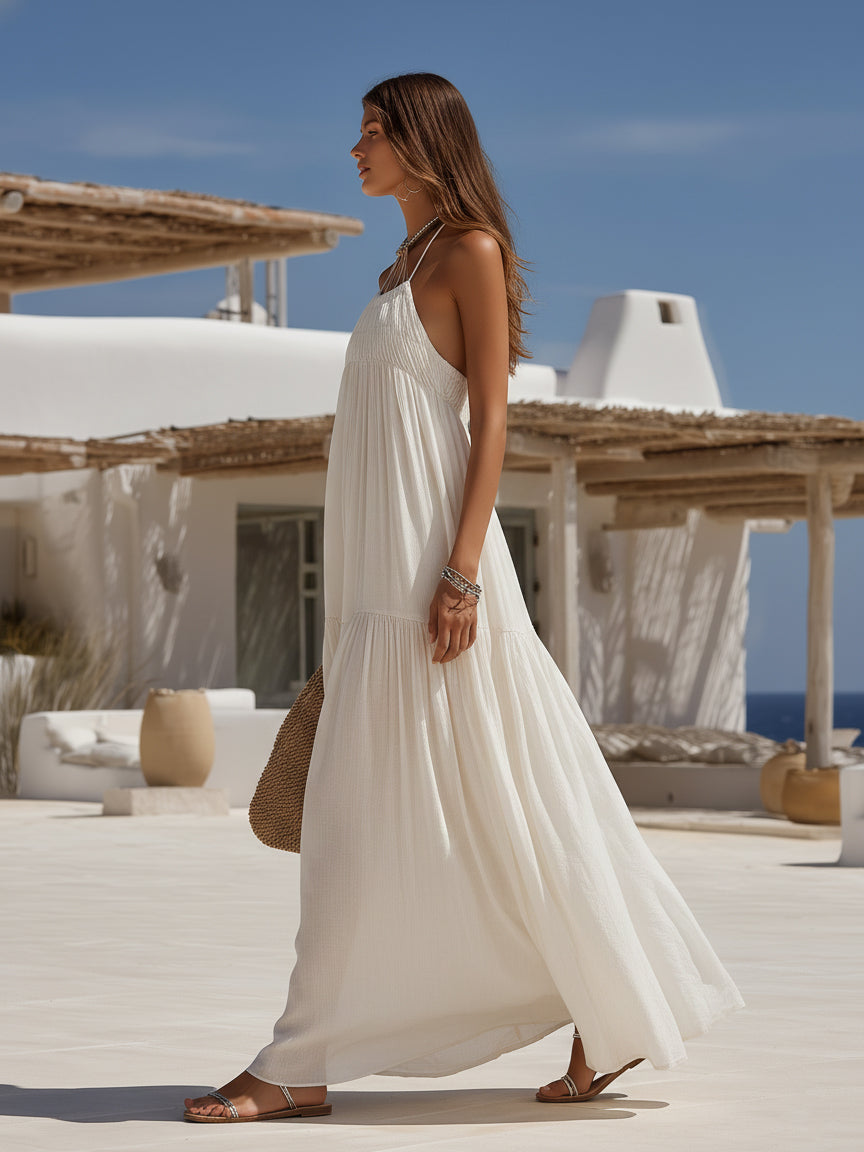 Anneliese White Linen Halter Maxi Dress
