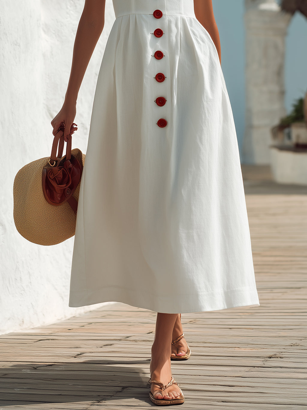 Brielle White Linen Midi Dress