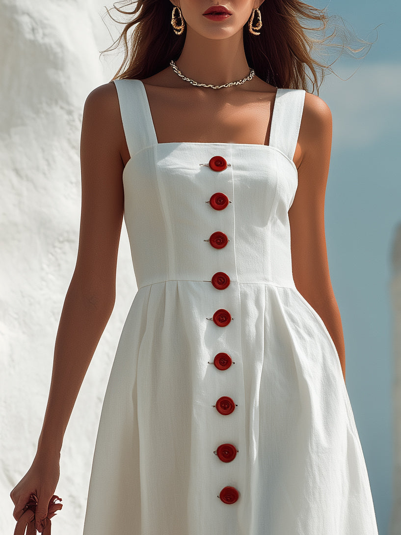 Brielle White Linen Midi Dress