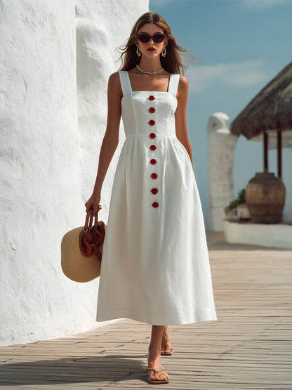 Brielle White Linen Midi Dress
