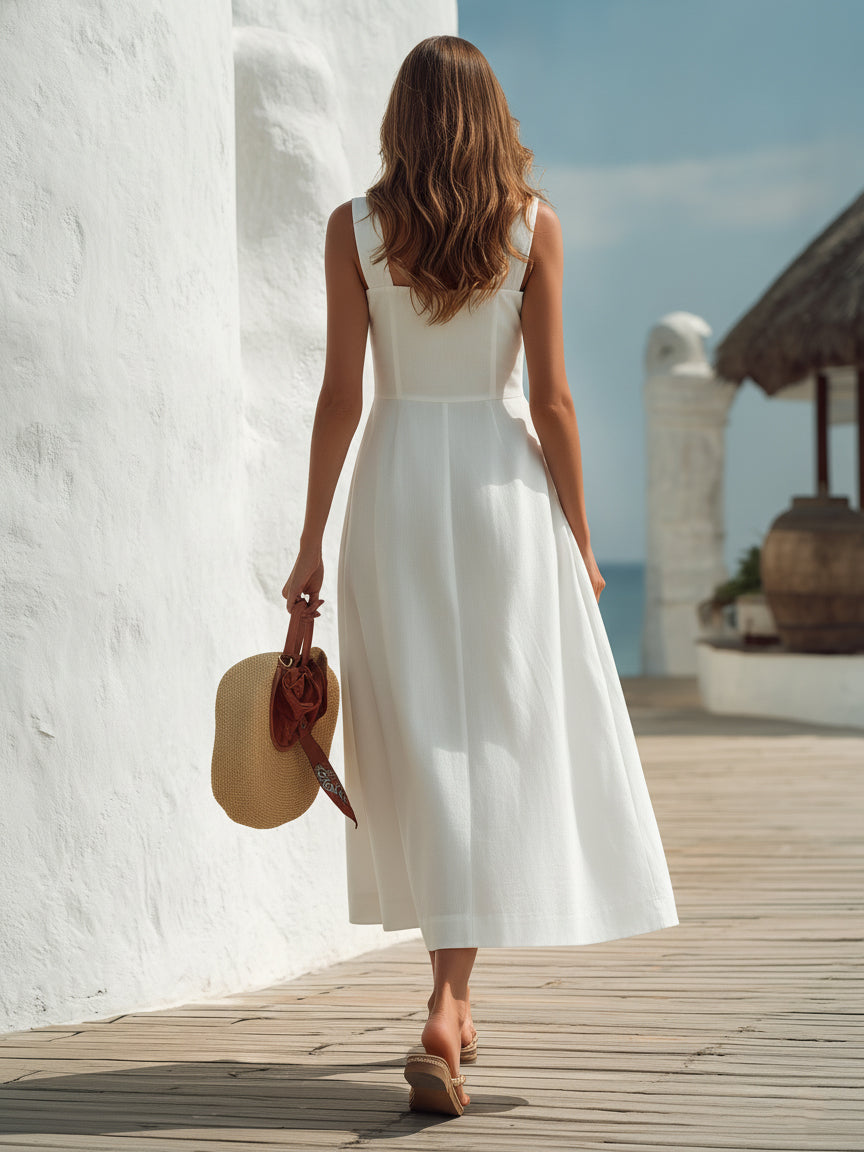 Brielle White Linen Midi Dress