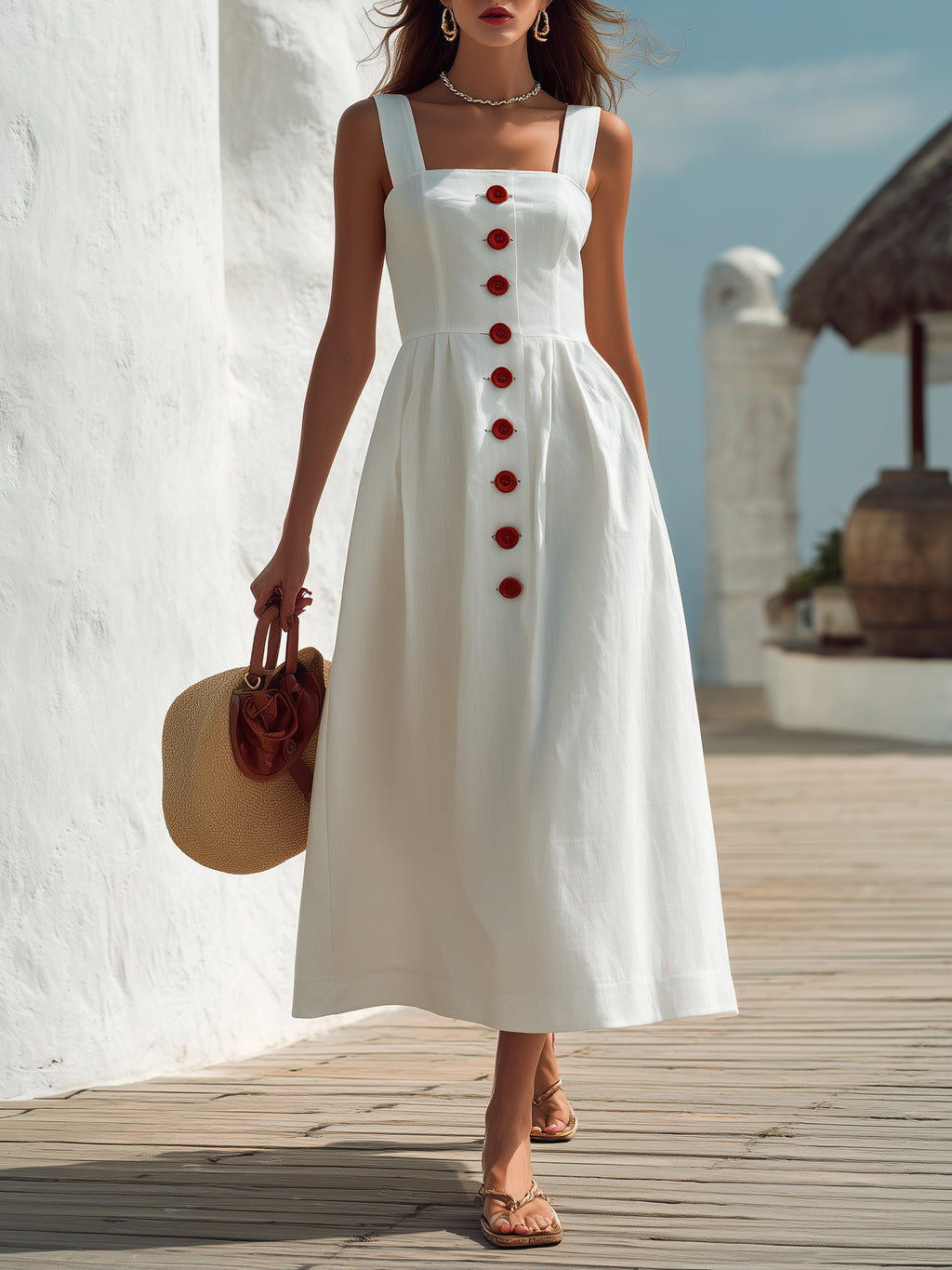 Brielle White Linen Midi Dress