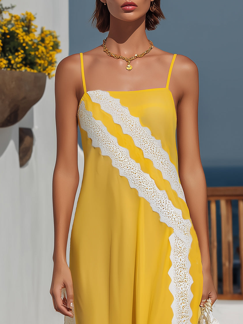 Amelie Yellow Lace Lace Maxi Dress