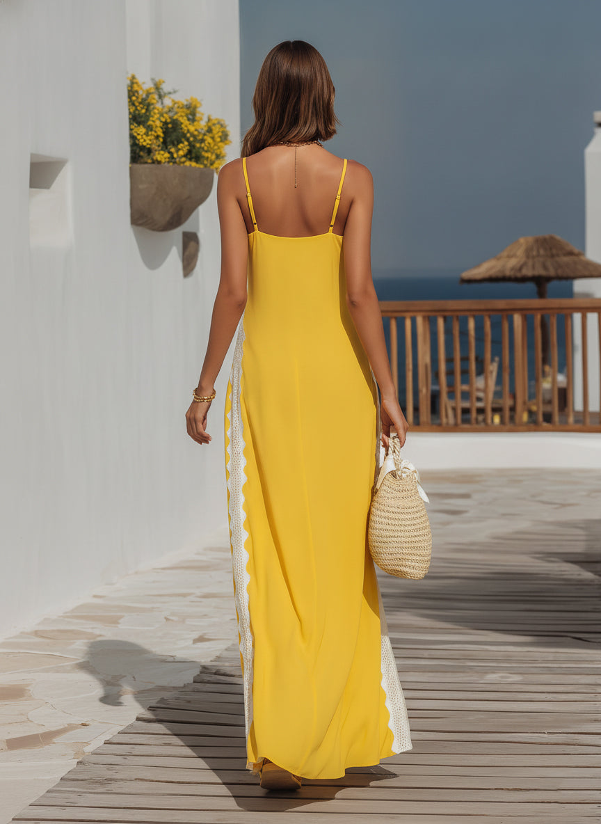 Amelie Yellow Lace Lace Maxi Dress