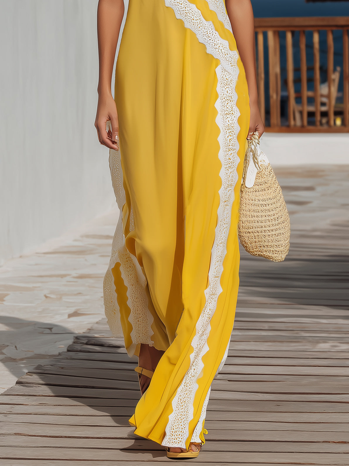Amelie Yellow Lace Lace Maxi Dress