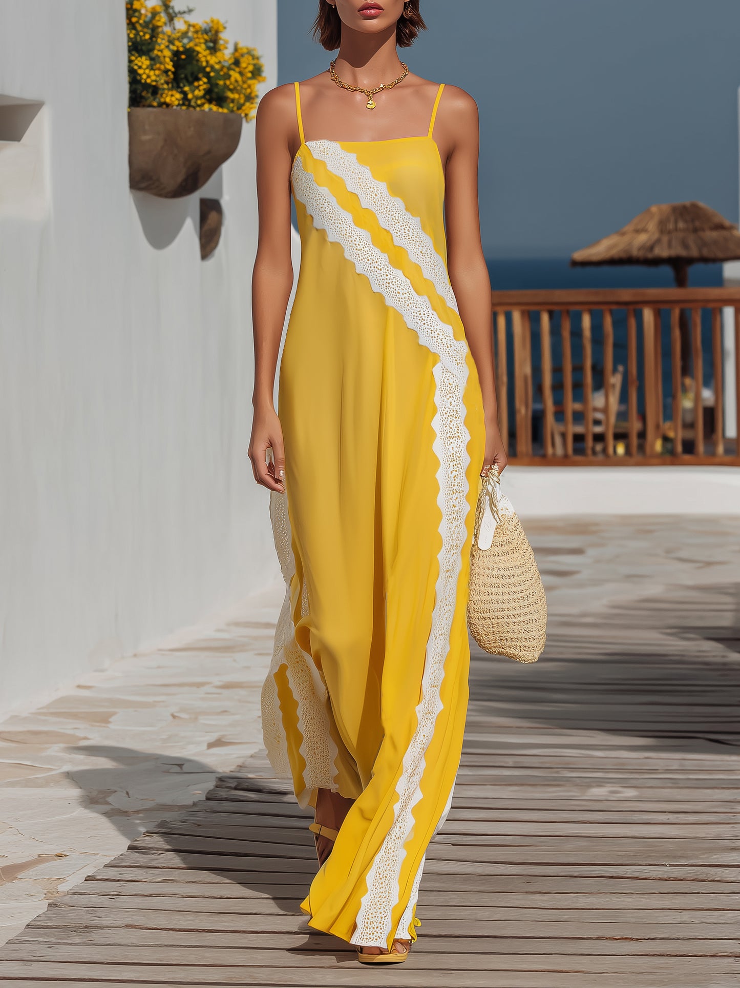 Amelie Yellow Lace Lace Maxi Dress