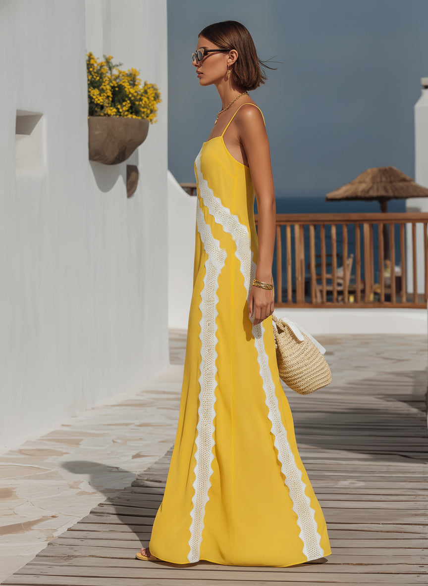 Amelie Yellow Lace Lace Maxi Dress