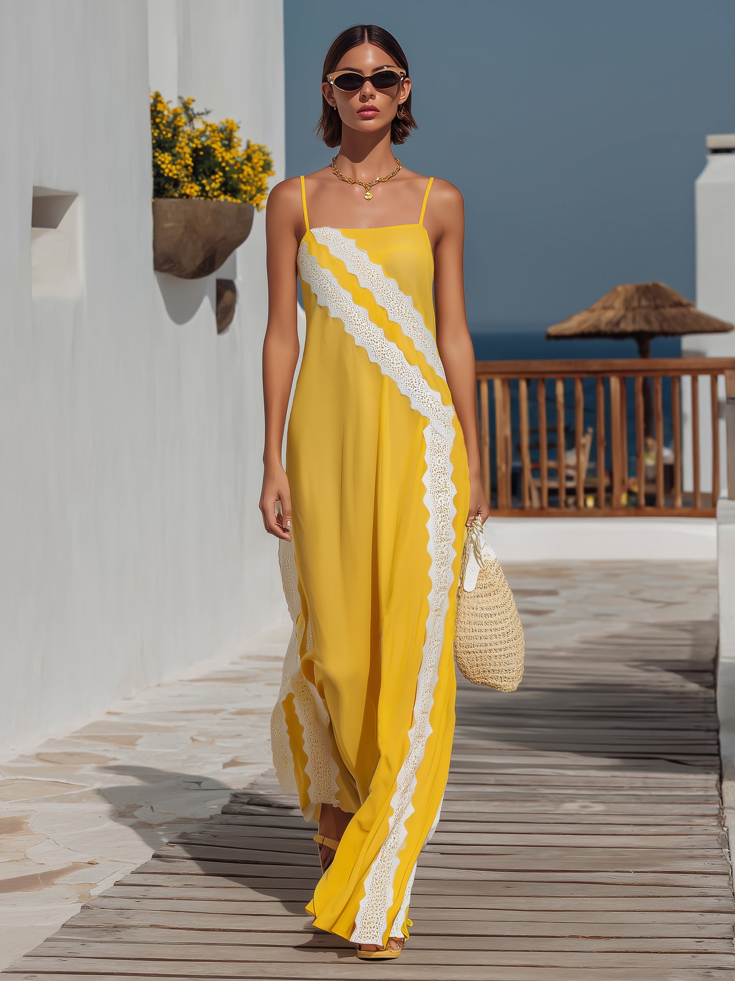 Amelie Yellow Lace Lace Maxi Dress