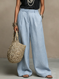 Grace | Striped Linen High-Waist Pleated Wide-Leg Trousers