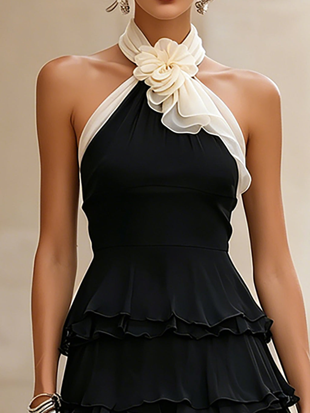 Anais Black Chiffon Floral Mini Dress