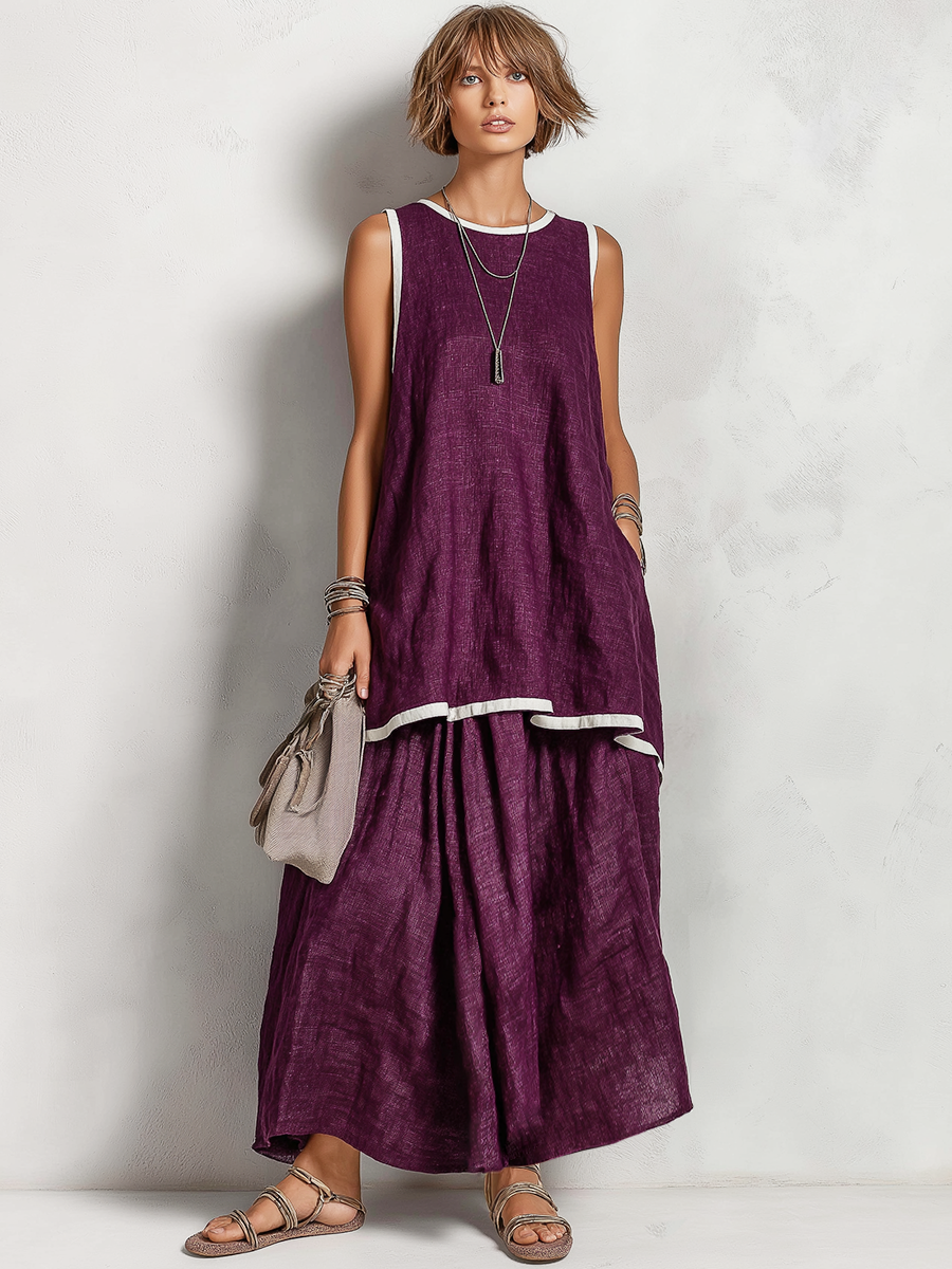 Coralind Linen Sleeveless Co-ord Set