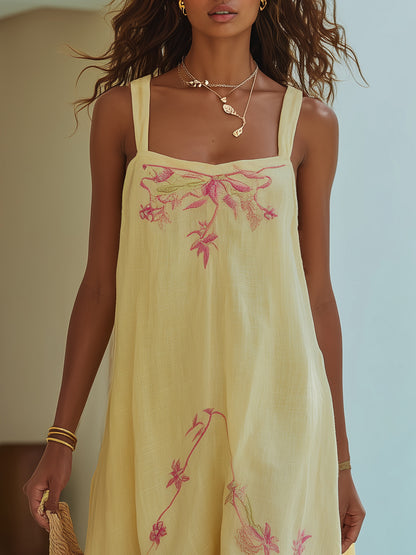 Winnie Lemon Linen Floral Maxi Dress