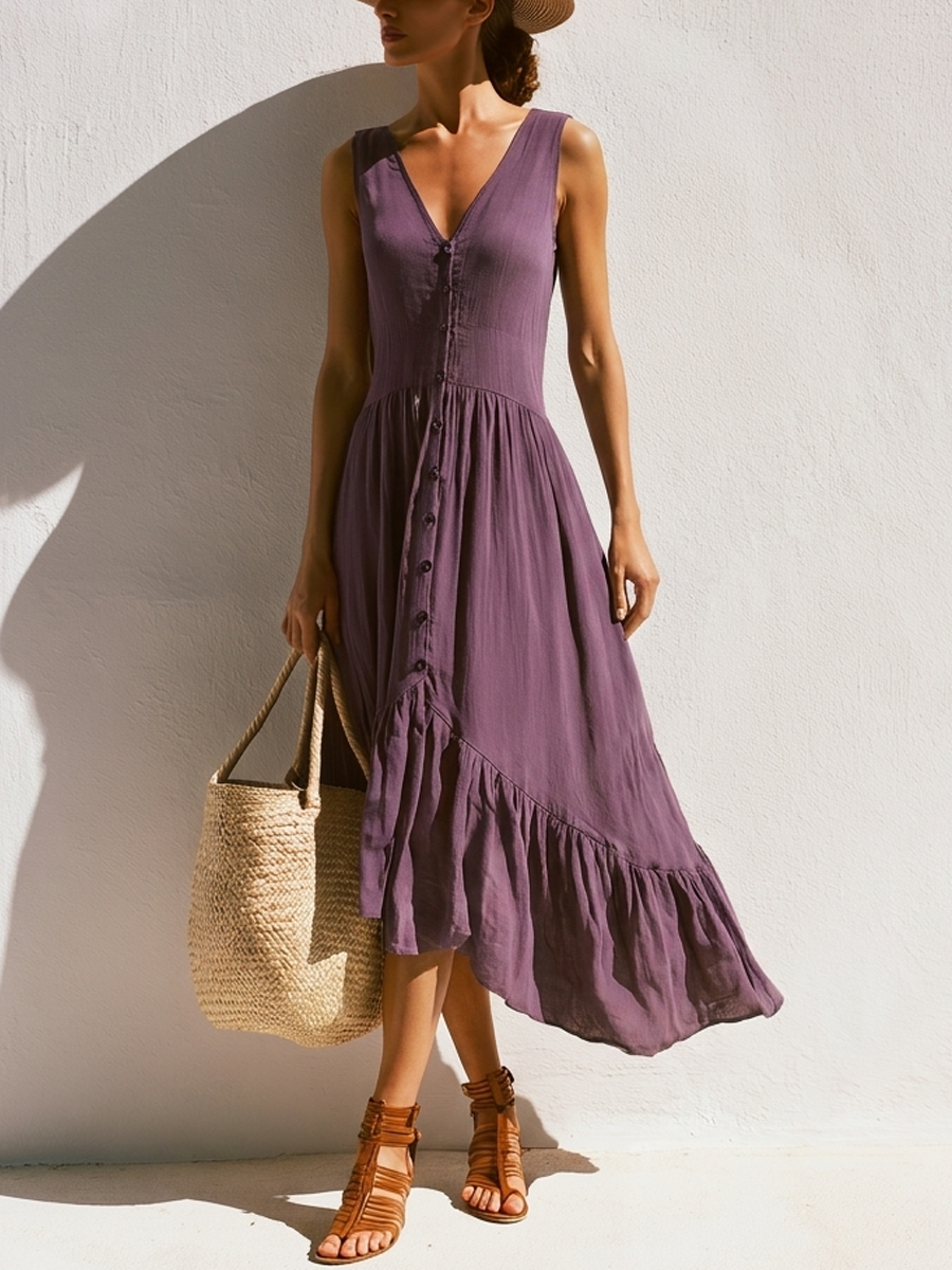 Katriona Cotton V-Neck Midi Dress