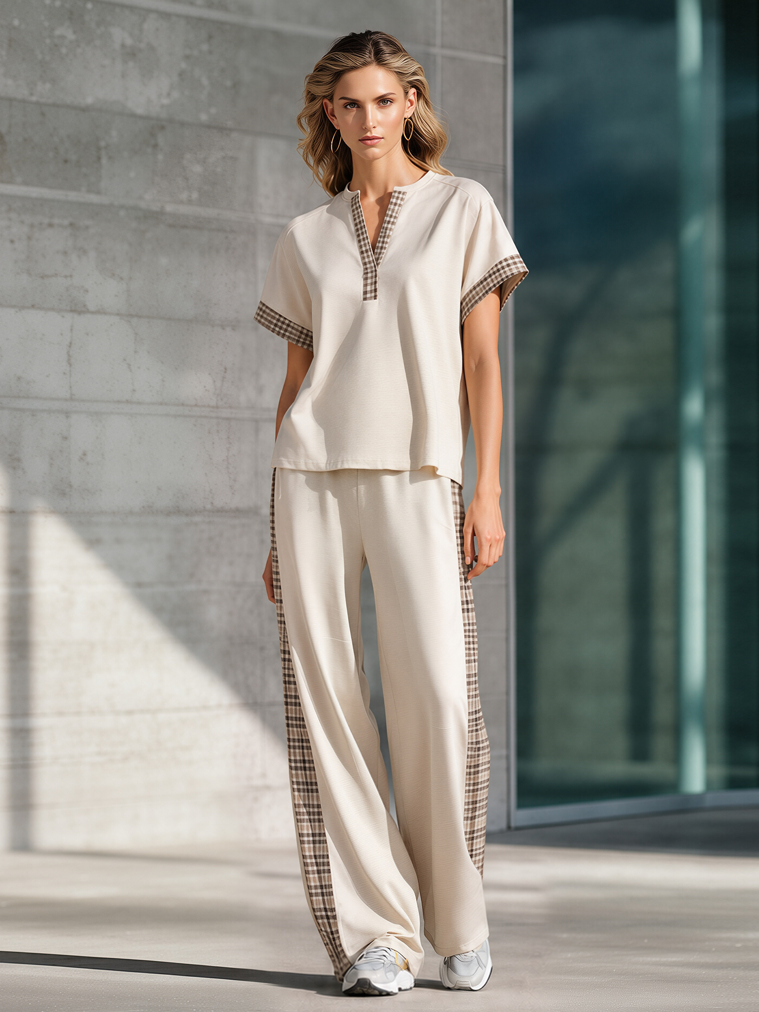 Halle Beige V-Neck Co-ord Set