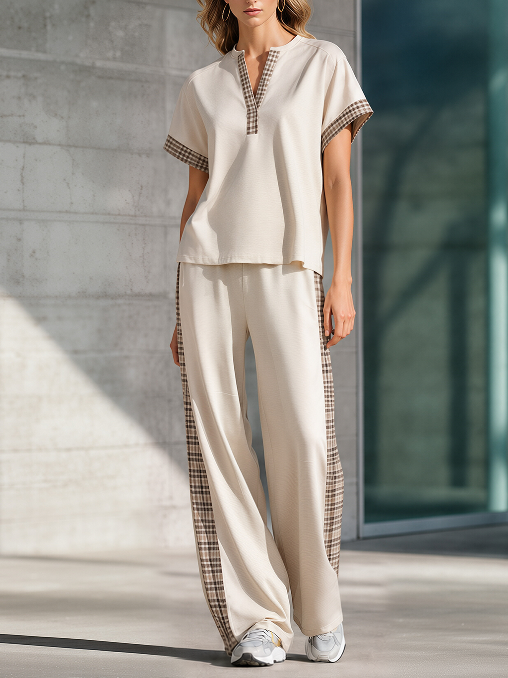 Halle Beige V-Neck Co-ord Set