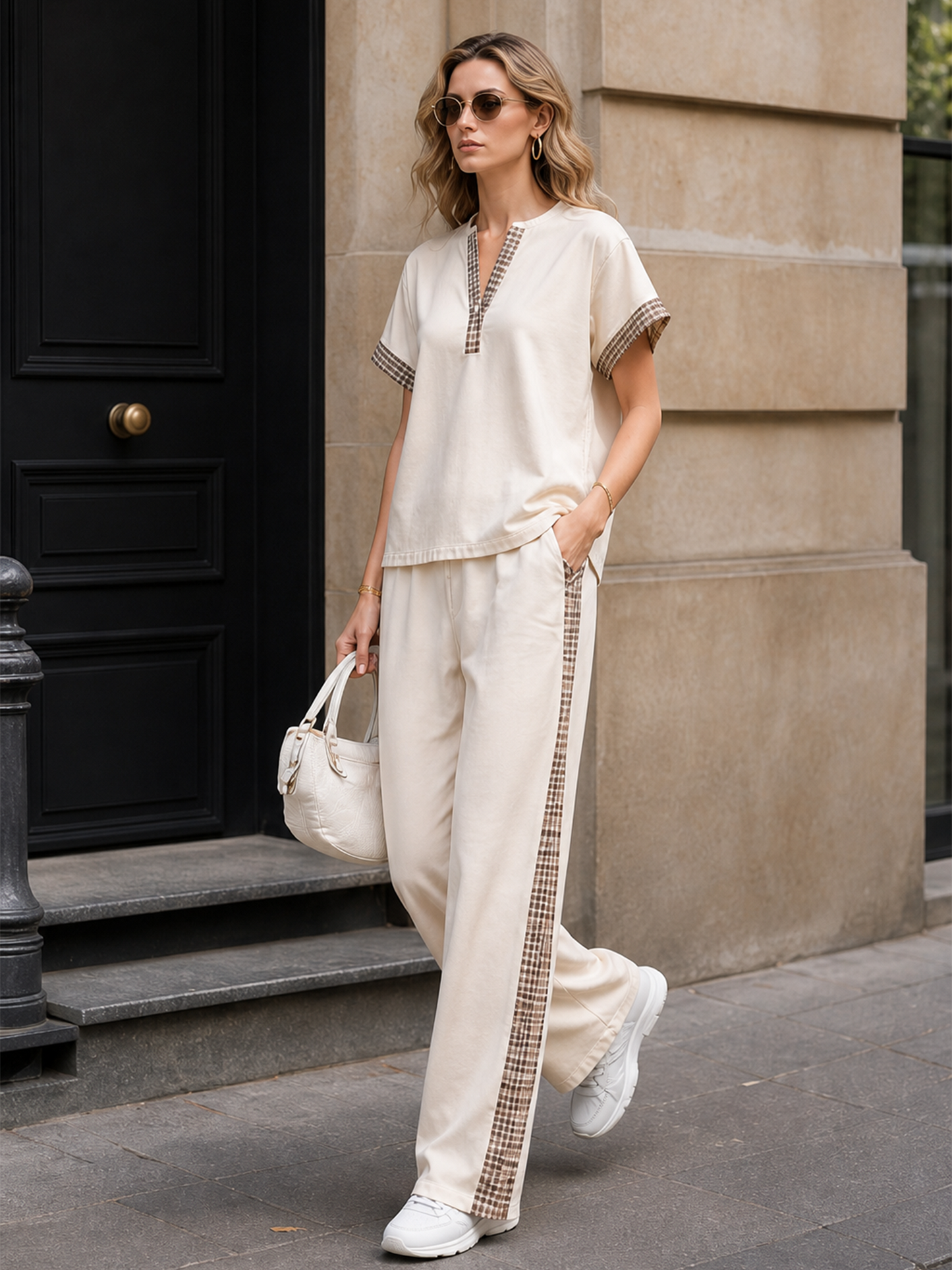 Halle Beige V-Neck Co-ord Set