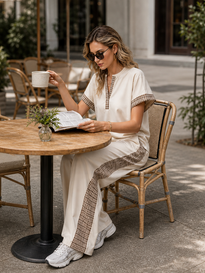 Halle Beige V-Neck Co-ord Set