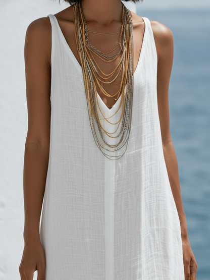 Lisette Linen High Slit Maxi Dress