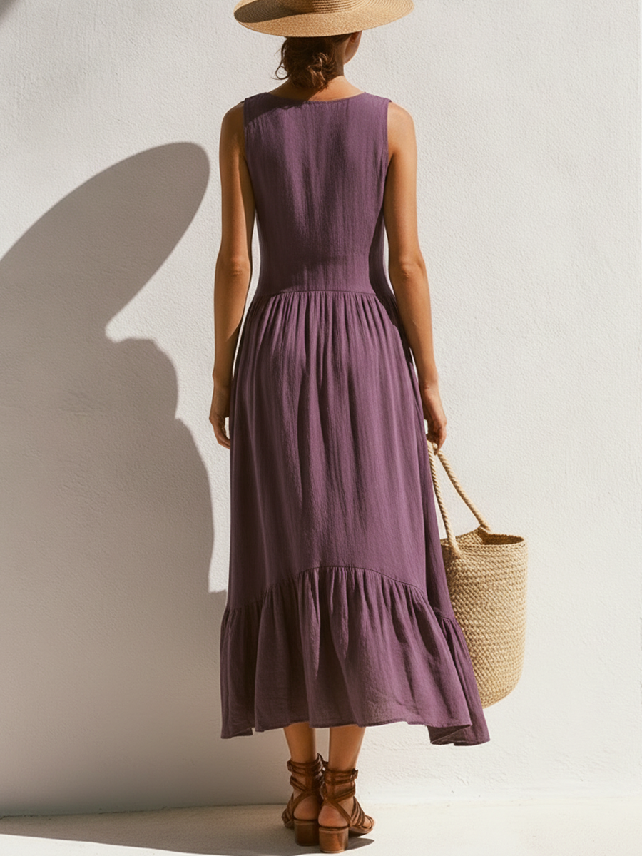 Katriona Cotton V-Neck Midi Dress