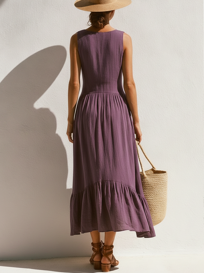 Katriona Cotton V-Neck Midi Dress