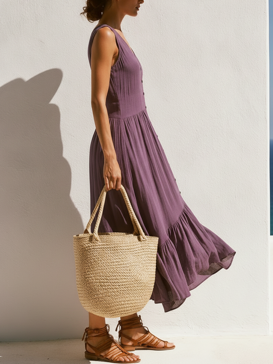Katriona Cotton V-Neck Midi Dress