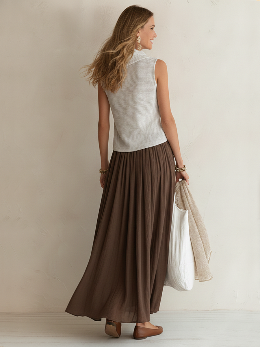 Marisol Brown Chiffon Pleated Co-ord Set