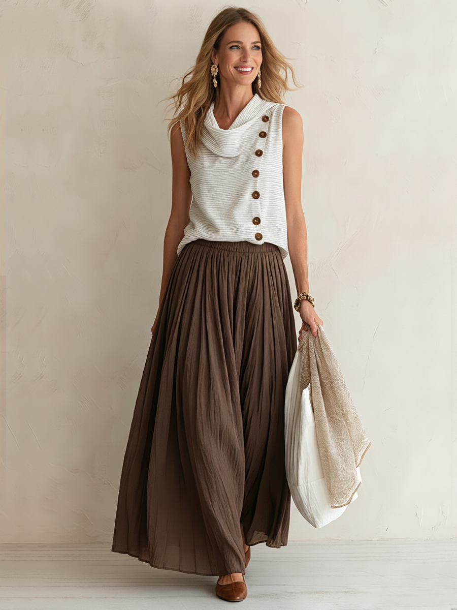 Marisol Brown Chiffon Pleated Co-ord Set