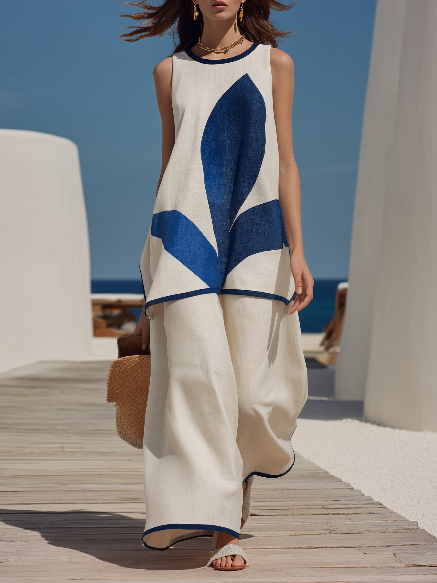 Della Navy Linen Sleeveless Co-ord Set