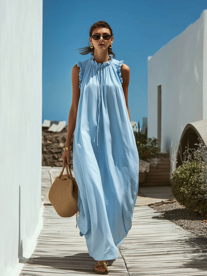 Sofia Blue Ruffle Maxi Dress
