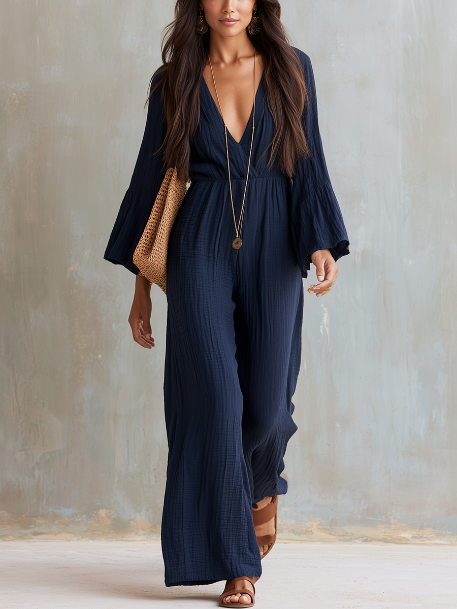 Ottilie Blue Long Sleeve Jumpsuit
