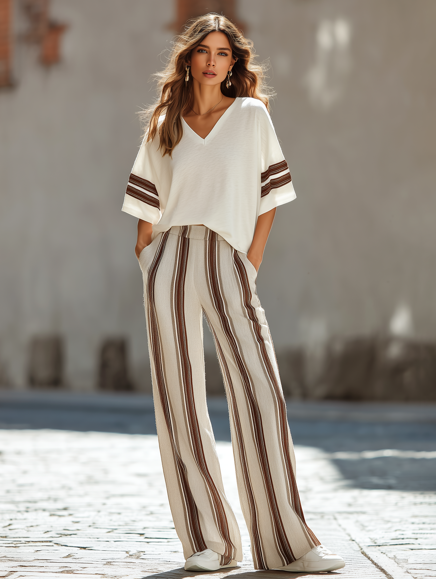 Elsie White V-Neck Co-ord Set