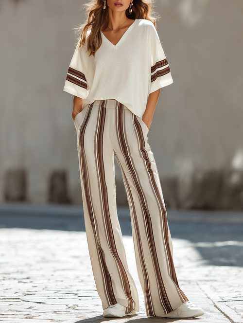 Elsie White V-Neck Co-ord Set